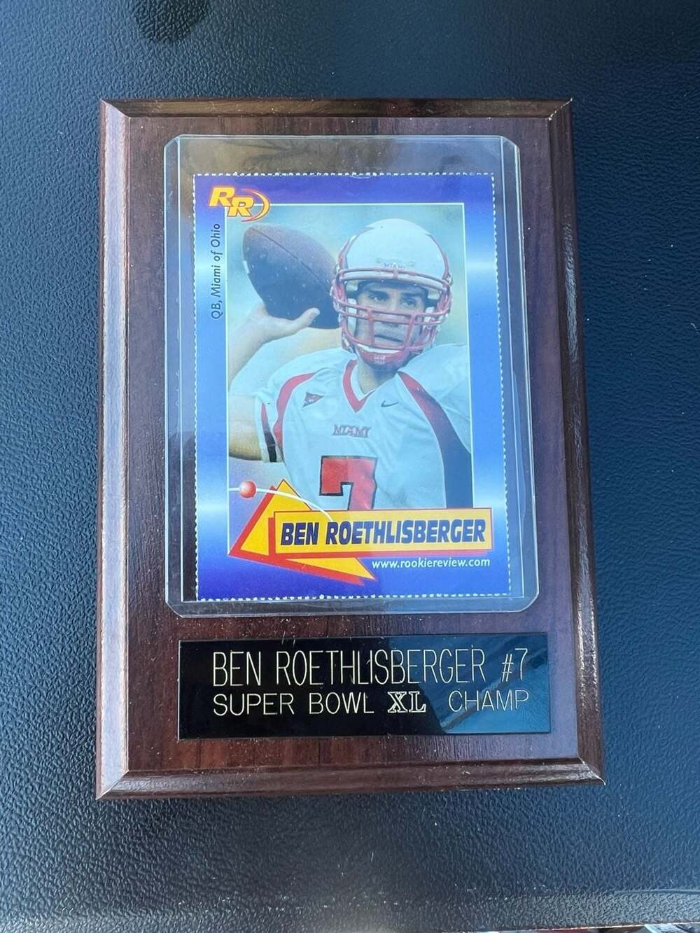 2003 Ben Roethlisberger Rookie Football Card on Wood Plaque Super Bowl XL Champ